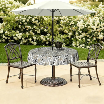 LVTXIII Round Outdoor Tablecloth with Umbrella Hole and Zipper, Water-Repellent 60 Inch Patio Table Cover for Bistro, Garden, Patio & Picnic, Dailey Tan