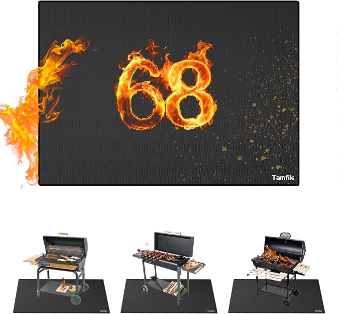 Tamfile 68x48 Inch Grill Mats for Blackstone, Double-Sided Fire Pit Mat | Deck Patio Protector Pad, Fireplace Pit Rubber Mat, Oil-Proof Waterproof BBQ Protector for Solo Stove Bonfire, Black