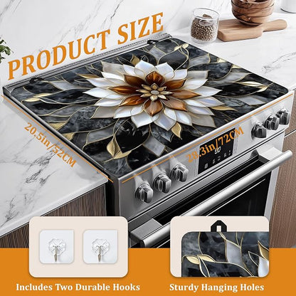 Marble Flower Glass Top Stove Cover Protector,Modern Stove Top Covers for Electric Stove,Washable Heat Resistant Cooktop Mat Anti-Slip Range Covers, 28 x 20 Inch
