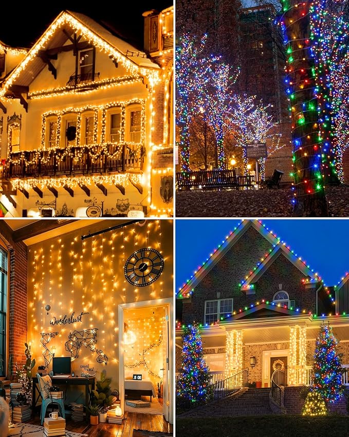 355FT 900LED Color Changing Christmas Lights, Extra Long Outdoor String Lights Waterproof, Timer & Memory, 8 Modes Dimmable Plug in Fairy for Outside Tree Wedding Patry White to Multicolor