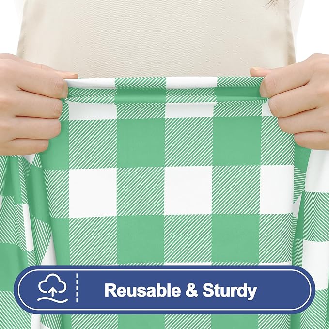 Smiry Picnic Table Cloth 2 Pack, Waterproof Elastic Fitted Tablecloths for 8FT Rectangle Tables, Washable Polyester Buffalo Plaid Tablecloth for Camping & Outdoor (Sage Green & White, 30" x 96")