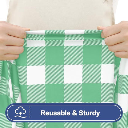 Smiry Picnic Table Cover with Bench Covers, Waterproof Elastic Fitted Tablecloths for 24x48 Rectangle Tables, Washable Buffalo Plaid Tablecloth for Camping & Outdoor (Sage Green & White, 24" x 48")