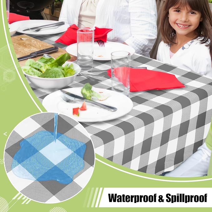 Smiry Picnic Table Cloth, Vinyl Tablecloths with Flannel Backing, 70"x90" | Waterproof Rectangle Table Cloth, Wipeable Buffalo Plaid Table Cover for Indoor and Outdoor (Grey & White)