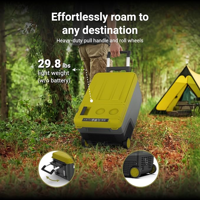EXIT 20V Outdoor mini refrigerator EX100, battery powered electric cooler -4°F to 68°F, 12/24V DC 100~240 Volt AC for Outside Camping, Tailgating, Includes two Replaceable 4.0 Ah Batteries | Portable Electric Cooler 12V/24V & 100-240V, Battery Powered ...