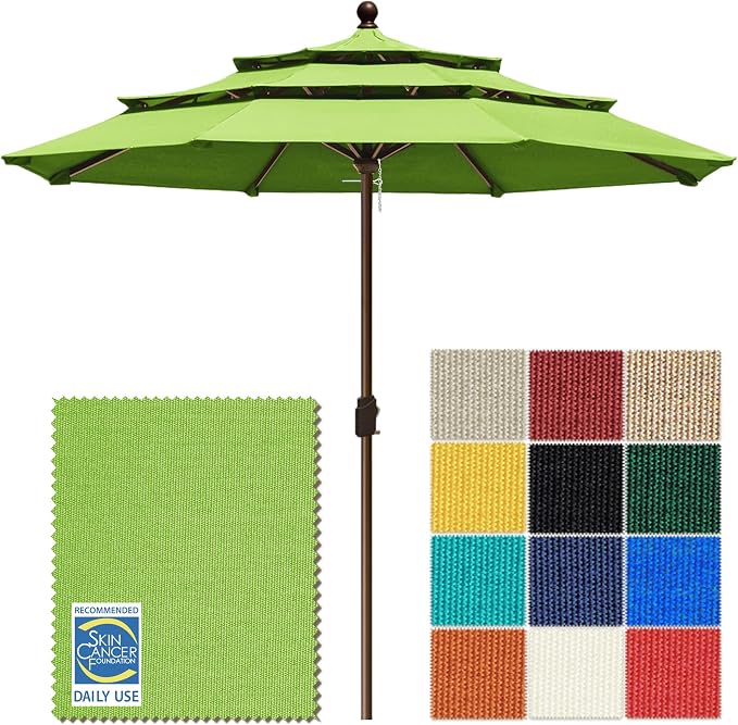 EliteShade USA 10-Year-Non-Fading 10ft 3-Tier Market Patio Umbrella, Commercial Grade Outdoor Table Umbrella with Crank Open, Windproof & UPF 50+ UV Protection, Heavy Duty Ventilation for Garden, Deck, Pool, Backyard, Beach & Bistro, No Tilt, Macaw Green