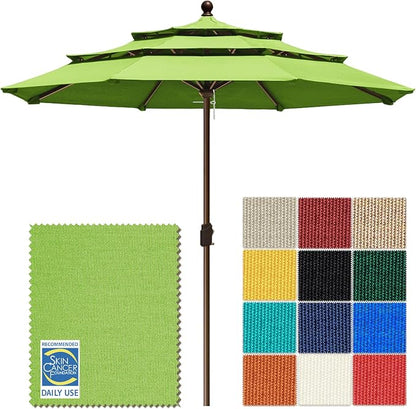 EliteShade USA 10-Year-Non-Fading 10ft 3-Tier Market Patio Umbrella, Commercial Grade Outdoor Table Umbrella with Crank Open, Windproof & UPF 50+ UV Protection, Heavy Duty Ventilation for Garden, Deck, Pool, Backyard, Beach & Bistro, No Tilt, Macaw Green