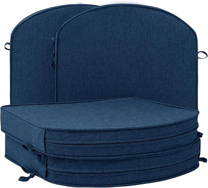 Outdoor Chair Cushions, D Shaped, Set of 4, 18.5 x 16, Navy Blue | Fade-Resistant, Water-Resistant, Patio Furniture Seat Chair Pads Replacement, Non-Slip Bottom with Ties, Removable Cover