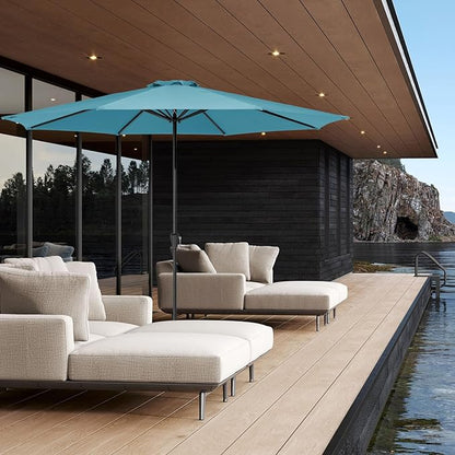 JEAREY 11' Patio Umbrellas Outdoor Table Market Umbrella w/Crank, 8 Sturdy Ribs, UV Protection Windproof for Garden, Deck, Backyard, Pool(Cerulean)