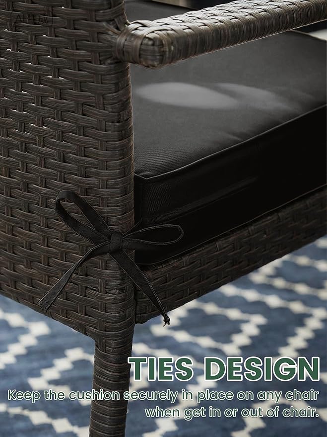 Outdoor Chair Cushion 24 x 24 x 5 Inches Patio Furniture Outdoor Waterproof Seat Cushion, Patio Chair Cushion with Handles and Ties, Square Dining Chair Cushion Set of 6, Black