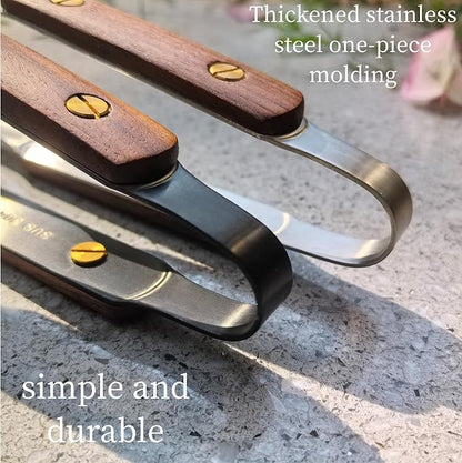 Exquisite Lightweight Cooking Tongs - 304 Stainless Steel & Walnut Wood, Comfortable Grip, Non-Slip Design, High Heat Resistant - Ideal for Light and small food, Kitchen Plating, Korean BBQ, 9-Inch