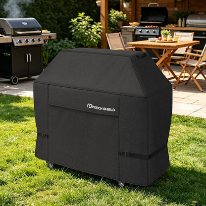 Porch Shield 58W x 24D x 46H inch Premium Gas Grill Cover Up to 56 inch, Waterproof and Fade Resistant 600D BBQ Covers for Weber, Brinkmann, Char-Broil and More, Black