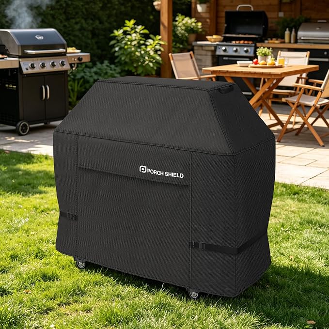 Porch Shield 72W x 24D x 48H inch Premium Gas Grill Cover Up to 68 inch, Waterproof and Fade Resistant 600D BBQ Covers for Weber, Brinkmann, Char-Broil and More, Black