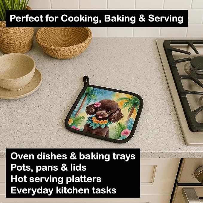 Caroline's Treasures Chocolate Poodle Luau Pair of Pot Holders Kitchen Heat Resistant Pot Holders Sets Oven Hot Pads for Cooking Baking BBQ, 7 1/2 x 7 1/2