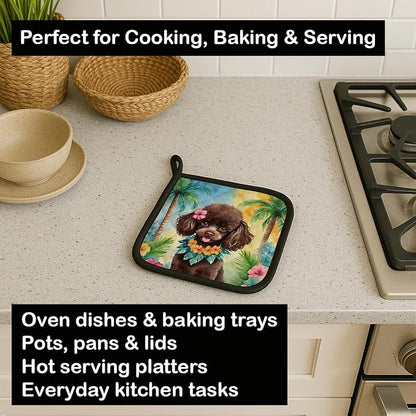 Caroline's Treasures Chocolate Poodle Luau Pair of Pot Holders Kitchen Heat Resistant Pot Holders Sets Oven Hot Pads for Cooking Baking BBQ, 7 1/2 x 7 1/2
