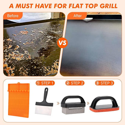 Griddle Cleaning Kit for Blackstone- Includes Large Silicone Tool Mat, Griddle Scraper, Cleaning Bricks, Scouring Pads with Handle, Cleaning Tools Accessories for Blackstone Flat Top Grill
