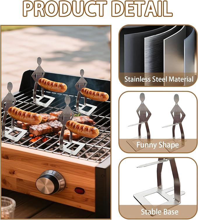 4PCS Funny BBQ Stand Man HotDog Holder,Portable HotDog Roaster,Reusable Stainless Steel Hotdog&Sausage Stand for Christmas Barbecue,Camping,Spring Trip Sausage Barbecue Rack,Barbecue Grill Accessories