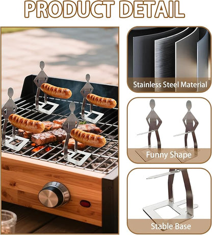 4PCS Funny BBQ Stand Man HotDog Holder,Portable HotDog Roaster,Reusable Stainless Steel Hotdog&Sausage Stand for Christmas Barbecue,Camping,Spring Trip Sausage Barbecue Rack,Barbecue Grill Accessories