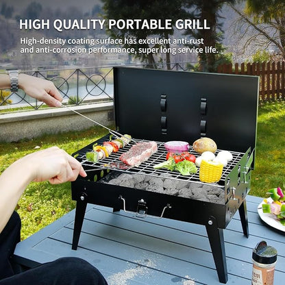 Portable Charcoal Grill, Foldable BBQ Kit Easy to Carry, Small Table Top Charcoal Grill for Camping, Outdoor Cooking Folding Portable Lightweight Grills for Picnics, Tailgating and Backyard Grilling