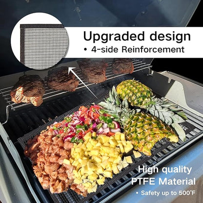 2 Pack Grill Mesh, Non Stick BBQ & Baking Mats, Heavy Duty, Reusable and Easy to Clean, Works on Gas, Charcoal and Electric BBQ (15.7 x 13 Inch x 2 pcs)