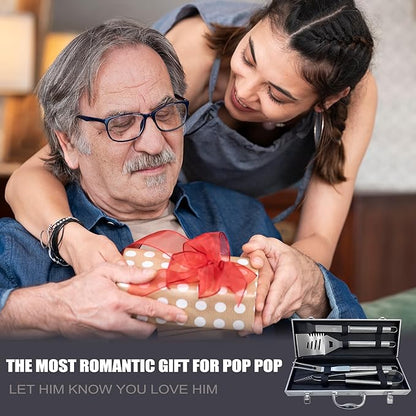 Pop Pop Gifts, Poppop Gifts from Grandkids Fathers Day Heavy Duty Grilling Accessories Kit for Backyard BBQ, Thick Stainless Steel Grill Utensils with Non-Slip Handle Tool Grilling Gift for Man