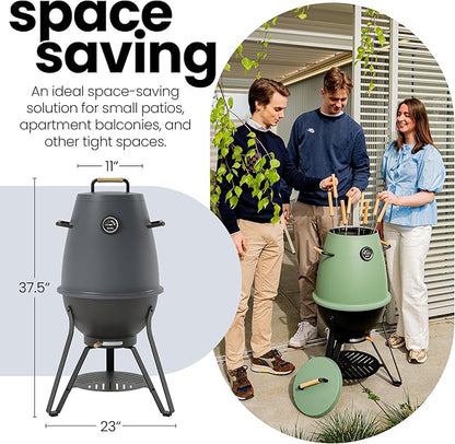 Kandu Outdoor Charcoal Oven Grill, Coal Grey - Cooks from All Directions, Space Saving, Includes 8 Skewers, Up to 750 Degrees - Quick Vertical Cooking Locks in Flavor, Nutrients & Moisture