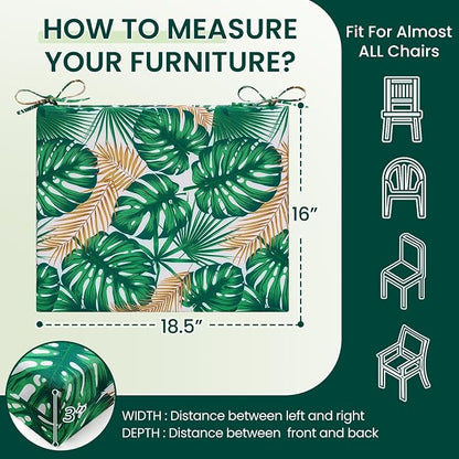 HARBOREST Outdoor Chair Cushions Set of 4, Water Resistant Patio Chair Cushions with Ties, Square Corner Outdoor Seat Cushions for Patio Furniture, 18.5"x16"x3", Frond