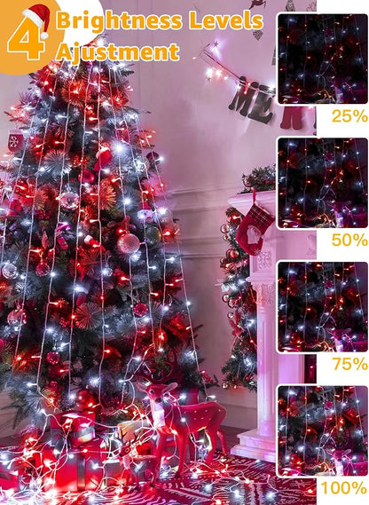 Guhope Christmas Lights 600 LED 98FT, Waterproof Outdoor String Lights with Remote and Timer, 8 Modes Dimmable Fairy Lights for Indoor Outdoor Wedding Party Holiday Decorations (Red and White)