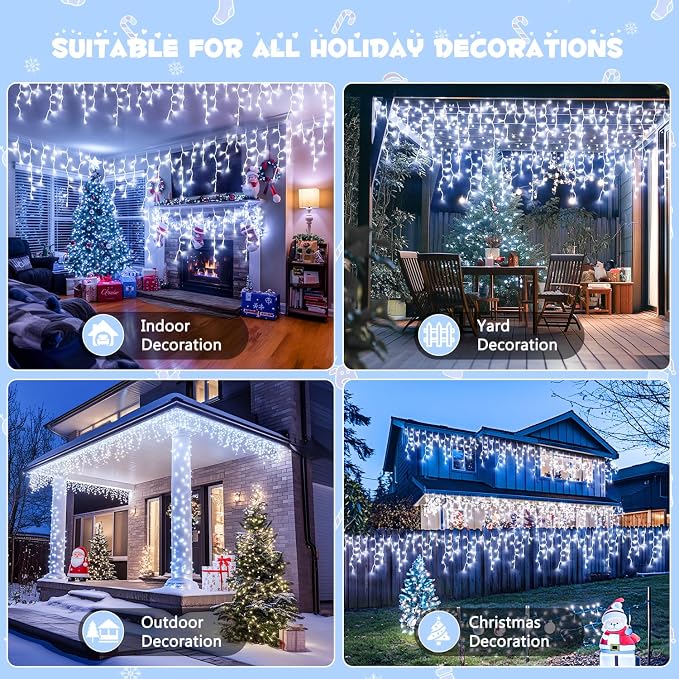 JMEXSUSS Christmas Icicle Lights for Outside, 800 LED White | Icicle Lights Plug in Outdoor Waterproof, Christmas String Lights for House Wedding Party Christmas Decorations