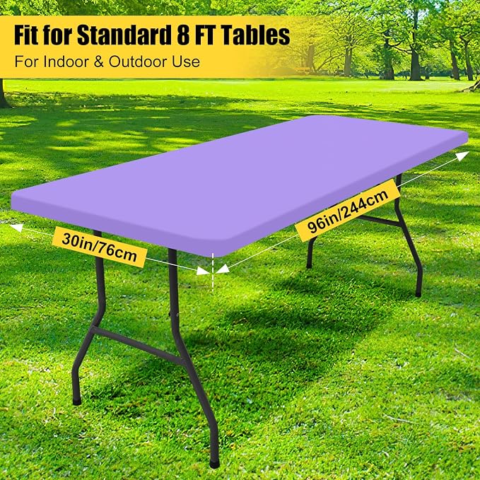 Smiry Rectangle Picnic Table Cloth, Waterproof Elastic Fitted Tablecloths for 8 Foot Tables, Washable Polyester Table Cover for Camping, Indoor and Outdoor (Lavender, 30"x96")