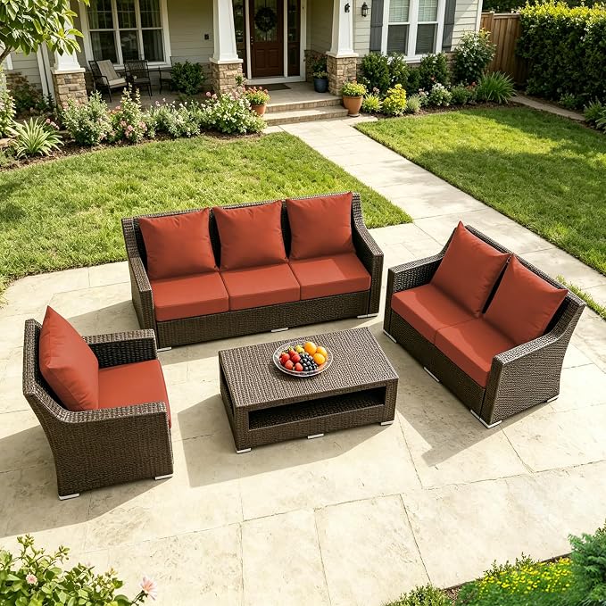 Patio Cushions for Outdoor Furniture, 24x24 Outdoor Couch Cushions, Waterproof & Fade-Resistant Patio Chair Cushions with Removable Cover, Replacement Outdoor Deep Seat Cushion, Spice (Set of 6)