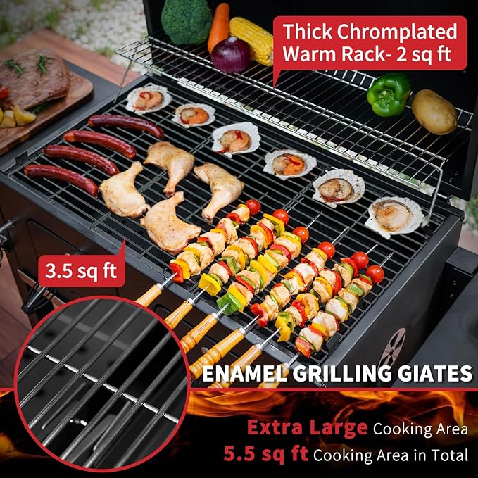 Extra Large Charcoal Grill - 794 Sq In Cooking Area, Adjustable Charcoal Trays, Foldable Side Tables For Outdoor Bbq, Perfect For Backyard Cooking Black Large