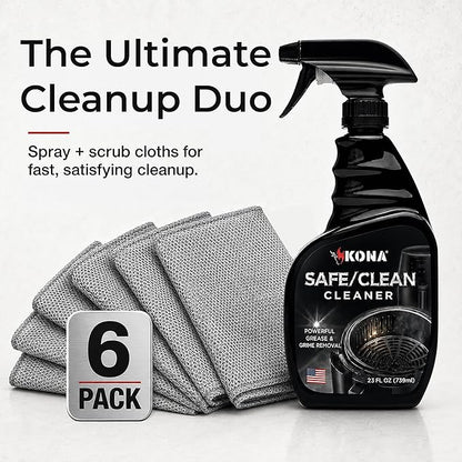 Kona Safe/Clean Air Fryer Cleaner and Degreaser Kit for Ninja Woodfire Grill, Smoker and Oven - 23oz Fume-Free No-Drip Gel Spray with 6 Stainless Steel Scrub Cloths