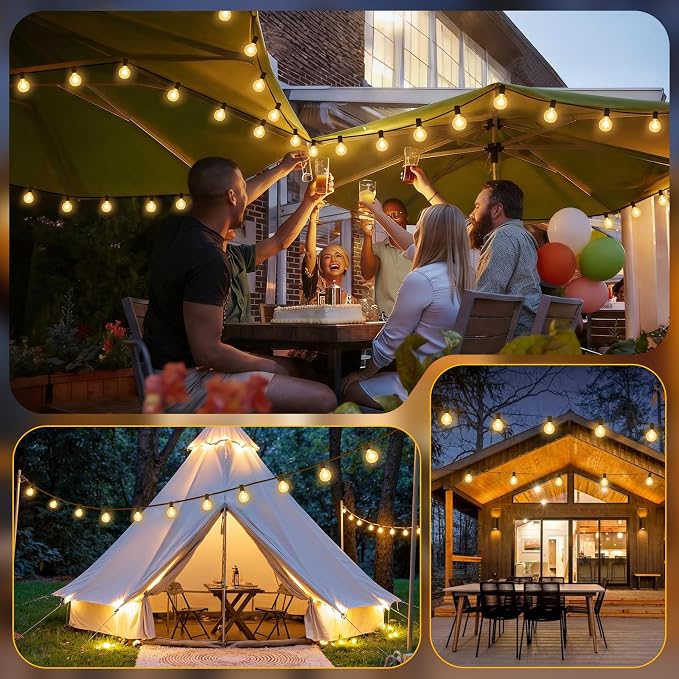 Mlambert 25FT G40 LED Outdoor String Lights, Plug-in Waterproof Patio Lights with 10+1 LED Bulbs, Porch Balcony Lights for Backyard Party Decor, Black