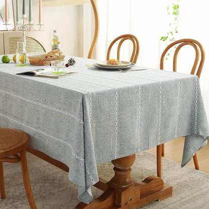 Chassic 60 x 60 inches Farmhouse Style Linen tablecloths, Wrinkle Resistant Washable Dining Room Table Cloths for Square Tables - Hemstitch Light Grey