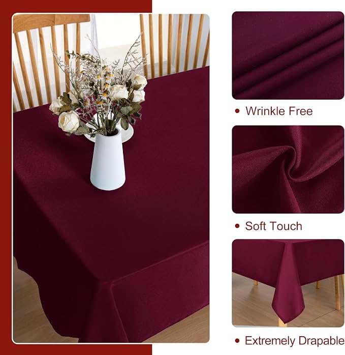 DWCN Christmas Square Tablecloth - 60 x 60 Inch - Waterproof Stain and Wrinkle Resistant Washable Table Cloth, Decorative Fabric Table Cover for Kitchen Dining Room Party and Outdoor Use, Burgundy