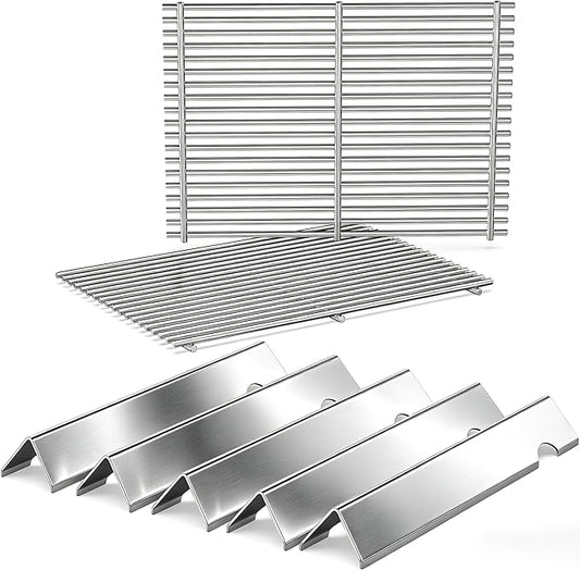 QuliMetal SUS304 18.75" Grill Grates with 66032 Flavorizer Bars for Weber Genesis II 300 /LX 300, GS4 Genesis II E-310 E-315 S-335 Series Grill, 66795 66095 Parts for Weber Genesis II Grill Parts