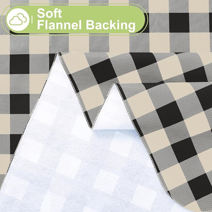 Smiry Picnic Table Cloth, Vinyl Tablecloths with Flannel Backing, 60"x102" | Waterproof Rectangle Table Cloth, Wipeable Buffalo Plaid Table Cover for Indoor and Outdoor (Black & Beige)