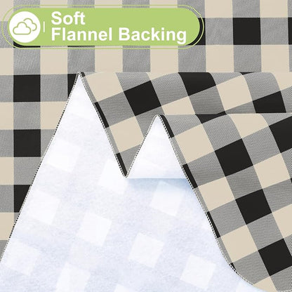 Smiry Picnic Table Cloth, Vinyl Tablecloths with Flannel Backing, 60"x102" | Waterproof Rectangle Table Cloth, Wipeable Buffalo Plaid Table Cover for Indoor and Outdoor (Black & Beige)