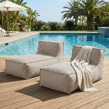 Merax Outdoor Bean Bag Lounge Chairs Set of 2, 61" Outdoor Chaise Lounger Chair with Foam Filled, Cozy Outdoor Bean Bag Couch for Patio Pool Desk, Water-Repellent Fabric Sun Lounger Chair, Beige