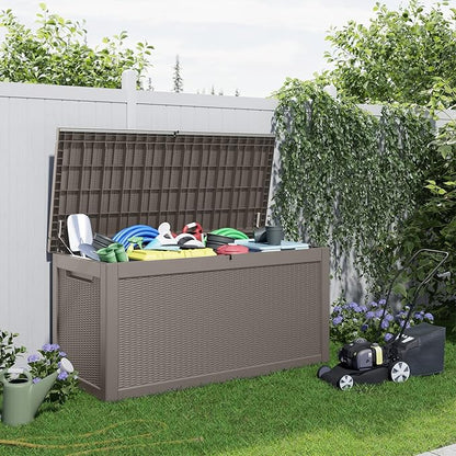 PatioZen 320 Gallon Large Deck Box,Resin Outdoor Storage Box with Lockable for Patio Furniture, Pool Accessories, Garden Tools Waterproof Outside Storage Box, Grey