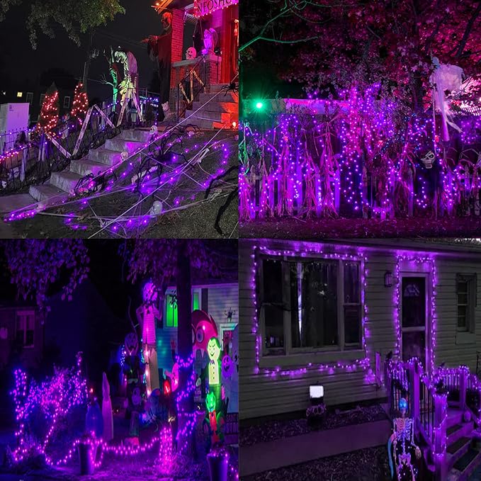 75.8FT 200 LED Extendable Purple Halloween String Lights Indoor Outdoor | Timer & Memory Function & 8 Modes Plug in String Lights Waterproof for Creepy Halloween Tree Roof Haunted House Decorations