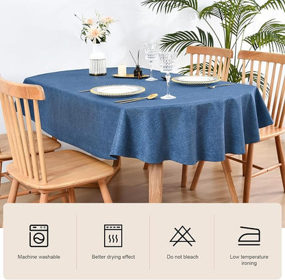 Wolkemer Faux Linen Small Oval Tablecloth 52x70 Inch Navy Blue Table Cloth | Heavy Duty Wrinkle Resistant Fabric Table Cloth, Farmhouse Rustic Oval Table Cover for Kitchen Dining Indoor Outdoor Tabletop
