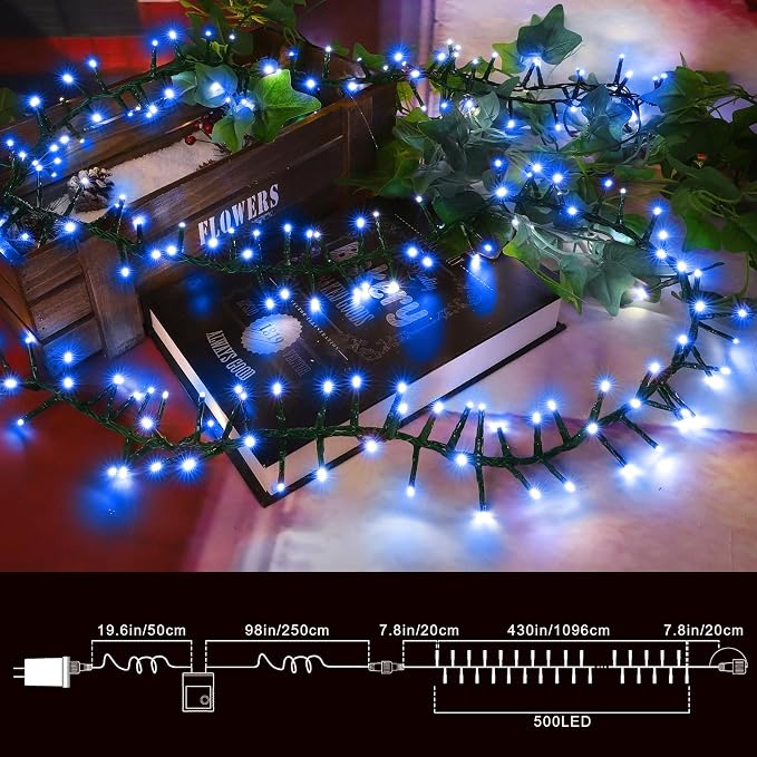 500 LED Blue String Lights, 46ft 11 Modes Connectable LED Lights, Waterproof Blue Fairy Lights Plug in, Christmas Tree Lights Outdoor for Xmas Party Garden Bedroom Decor