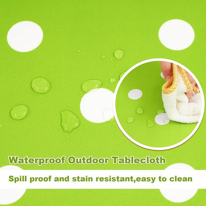 SquarePie 60'' Round Outdoor Tablecloth with Umbrella Hole Waterproof Zippered Table Cloth for Picnic Patio BBQs Backyard, Green Polka Dot