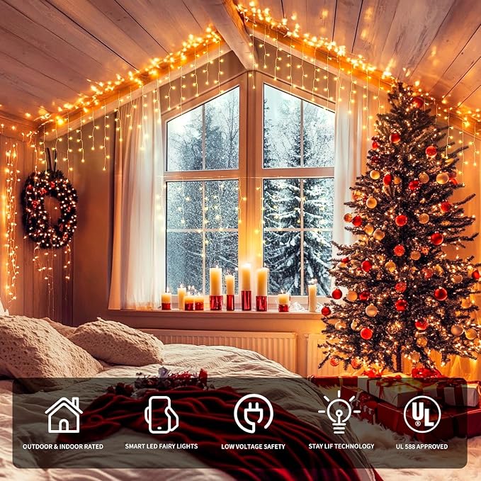 JMEXSUSS 400 LED Smart RGB Icicle Lights for Outside | Color Changing Halloween Lights Outdoor with Remote & APP, String Light Plug in for Christmas Decor