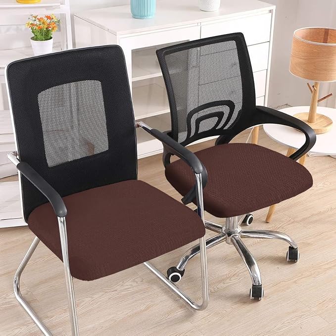 Smiry Office Computer Chair Seat Covers for Desk, Anti-dust Protector | Stretch Jacquard Removable Washable Desk Chair Seat Cushion Protectors, Light Chocolate