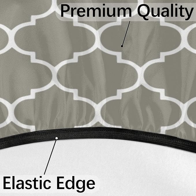 Fitted Round Tablecloth with Umbrella Hole and Zipper Grey Moroccan Outdoor Elastic Table Cloth 45"-56" Oil-Proof Waterproof Patio Table Cover for Dining Picnic Party