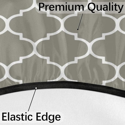 Fitted Round Tablecloth with Umbrella Hole and Zipper Grey Moroccan Outdoor Elastic Table Cloth 45"-56" Oil-Proof Waterproof Patio Table Cover for Dining Picnic Party