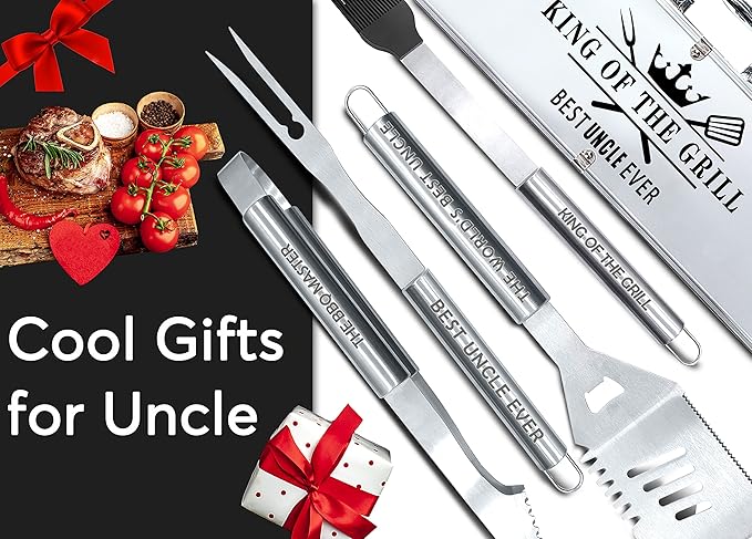 Bonsai Tree Uncle Gifts, Uncle Gifts from Niece, Grill Tools Fort Uncle Present - Cool Grilling BBQ Present from Nephew - Barbecue Stainless Steel Heavy Duty Set 4