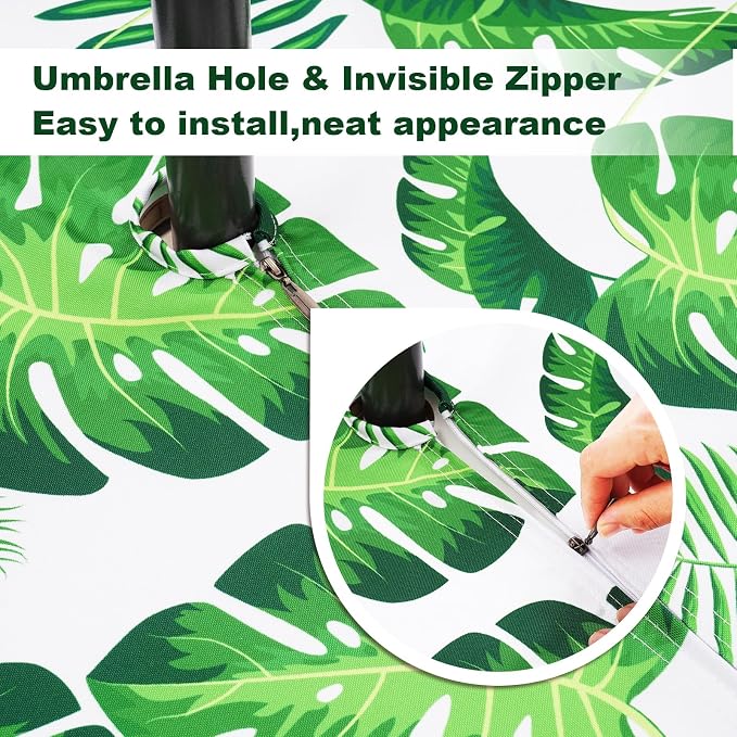 SquarePie Rectangle Outdoor Tablecloth with Umbrella Hole and Zipper 60x104 inch Waterproof Spillproof Patio Table Cloth Cover for Spring Summer Garden Party BBQs Host Backyard, Palm Leaf
